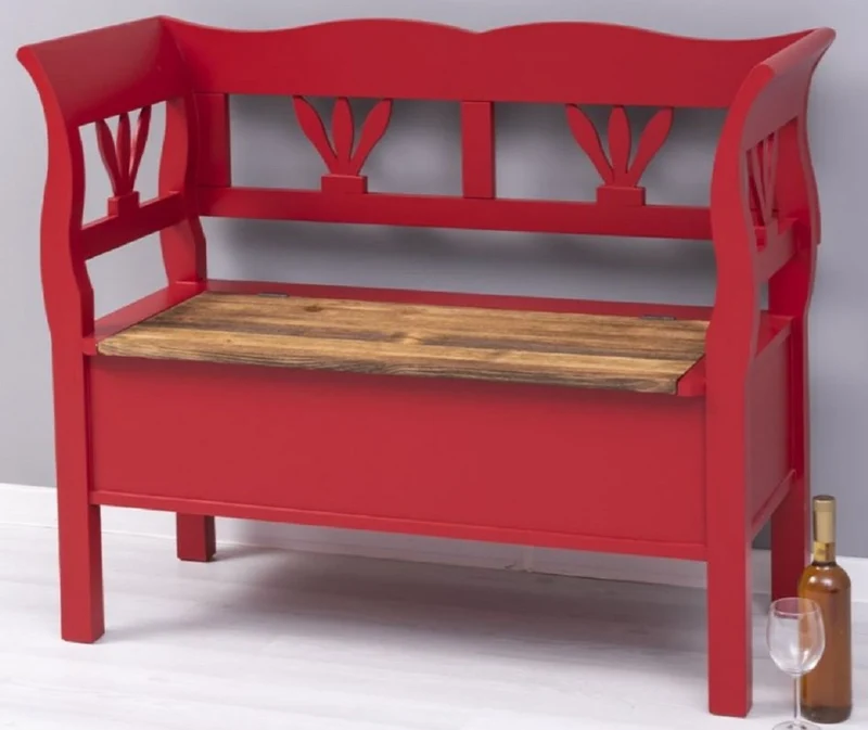 Casa Padrino Landhausstil Sitzbank Rot / Braun 117 x 48 x H. 92 cm - Massivholz Bank mit Stauraum - Massivholz Möbel - Landhausstil Möbel - Landhausstil Einrichtung