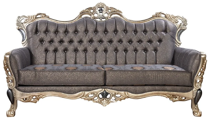 Casa Padrino Luxus Barock Wohnzimmer Set Lila / Antik Gold / Schwarz - 2 Barock Sofas & 2 Barock Sessel & 1 Barock Couchtisch - Luxus Wohnzimmer Möbel im Barockstil - Barock Möbel