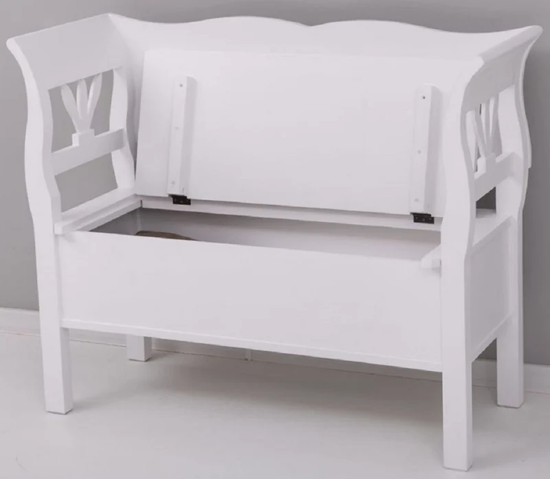 Casa Padrino Landhausstil Sitzbank Weiß 117 x 48 x H. 92 cm - Massivholz Bank mit Stauraum - Massivholz Möbel - Landhausstil Möbel - Landhausstil Einrichtung
