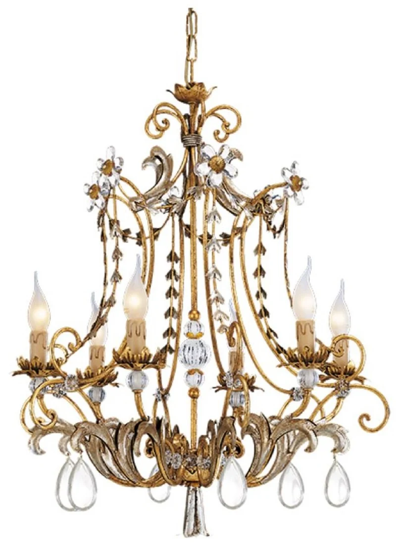 Casa Padrino Luxus Barock Kristall Kronleuchter Antik Gold / Antik Silber Ø 62 x H. 73 cm - Prunkvoller Wohnzimmer Kronleuchter im Barockstil - Luxus Qualität - Made in Italy