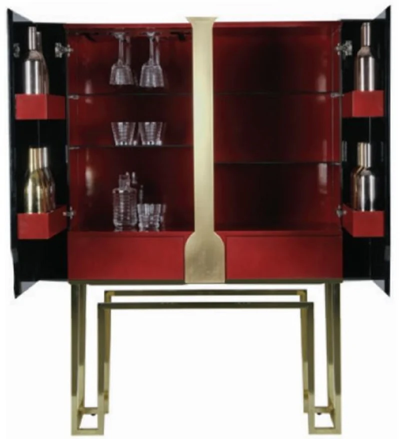 Casa Padrino Luxus Barschrank Grün / Gold / Rot 110 x 44 x H. 167 cm - Weinschrank mit 2 Türen - Wohnzimmer Möbel - Bar Möbel - Hotel Möbel - Luxus Kollektion