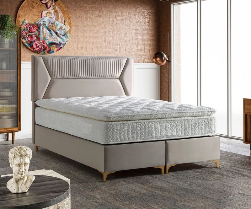 Casa Padrino Luxus Doppelbett Grau / Gold - Verschiedene Größen - Massivholz Bett mit Kopfteil und Matratze - Schlafzimmer Möbel - Hotel Möbel - Luxus Möbel