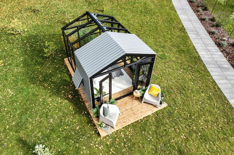 Casa Padrino Luxus Gartenhaus Schwarz / Grau 400 x 300 x H. 276,2 cm - Massivholz Garten Haus mit Glasfenstern und Glastüren - Gewächshaus - Luxus Gartenhäuser - Luxus Gewächshäuser