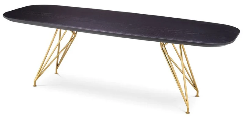 Casa Padrino Luxus Esstisch Schwarzgrau / Messing 240 x 99,5 x H. 76,5 cm - Rechteckiger Küchentisch mit Massivholz Tischplatte - Esszimmer Möbel - Küchen Möbel - Luxus Möbel - Luxus Einrichtung