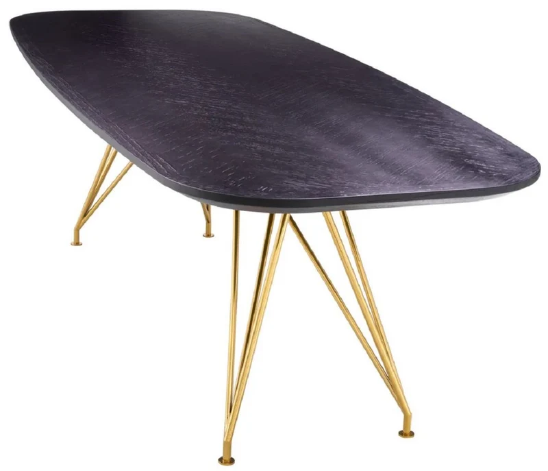 Casa Padrino Luxus Esstisch Schwarzgrau / Messing 240 x 99,5 x H. 76,5 cm - Rechteckiger Küchentisch mit Massivholz Tischplatte - Esszimmer Möbel - Küchen Möbel - Luxus Möbel - Luxus Einrichtung
