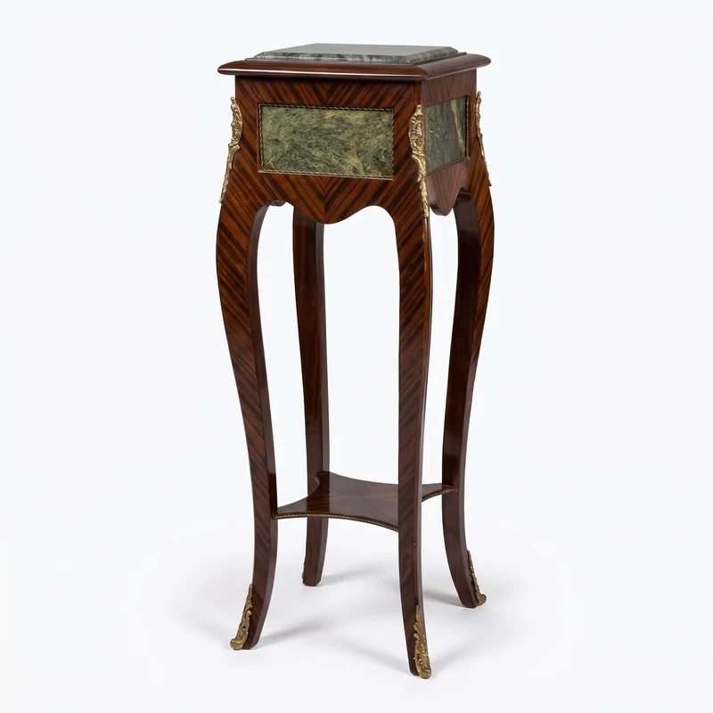 Casa Padrino Barock Säule Braun / Grün / Gold - Handgefertigter Antik Stil Massivholz Beistelltisch mit Marmorplatte - Wohnzimmer Möbel im Barockstil - Antik Stil Möbel - Barock Möbel