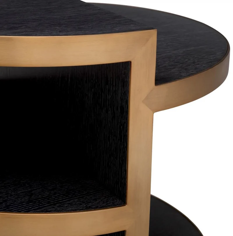 Casa Padrino Luxus Beistelltisch Schwarzgrau / Messing Ø 65 x H. 55,5 cm - Runder Wohnzimmer Massivholz Tisch - Wohnzimmer Möbel - Luxus Möbel - Luxus Kollektion