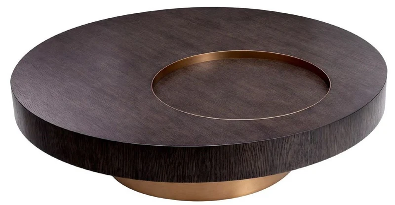 Casa Padrino Luxus Couchtisch Mokka / Messing Ø 110 x H. 30,5 cm - Runder Wohnzimmertisch - Wohnzimmer Möbel - Massivholz Möbel - Luxus Möbel - Luxus Einrichtung