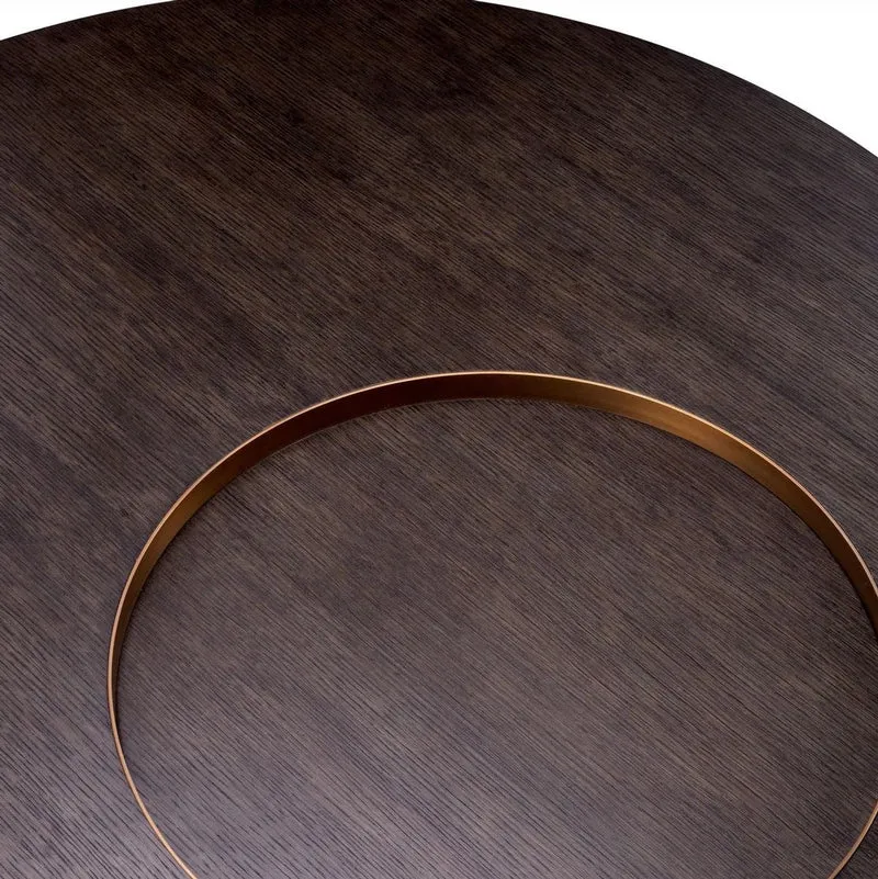 Casa Padrino Luxus Couchtisch Mokka / Messing Ø 110 x H. 30,5 cm - Runder Wohnzimmertisch - Wohnzimmer Möbel - Massivholz Möbel - Luxus Möbel - Luxus Einrichtung
