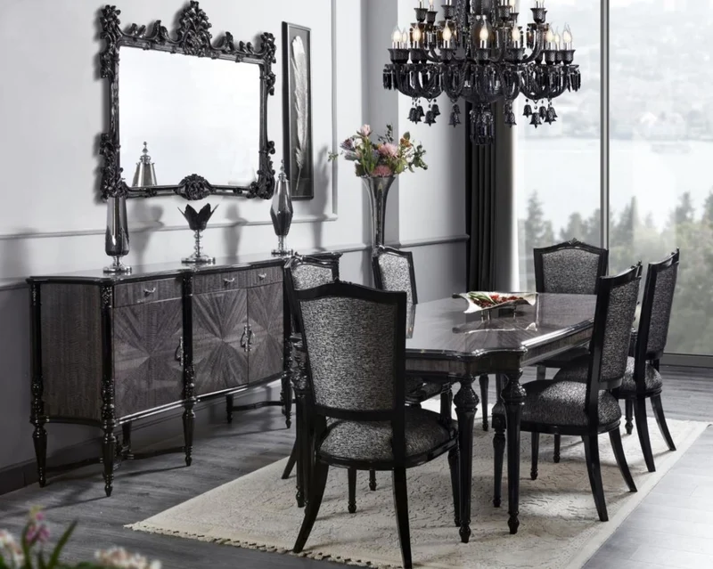 Casa Padrino Luxus Barock Sideboard Grau / Schwarz - Prunkvoller Massivholz Schrank mit 4 Türen und 3 Schubladen - Luxus Möbel im Barockstil - Barock Möbel - Barock Einrichtung - Edel & Prunkvoll