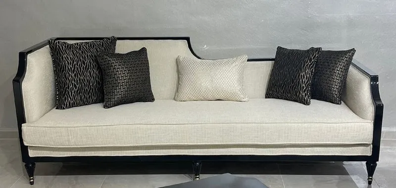 Casa Padrino Luxus Art Deco Wohnzimmer Set Naturfarben / Schwarz / Gold - 2 Art Deco Sofas & 2 Art Deco Sessel & 1 Art Deco Couchtisch - Wohnzimmer Möbel - Art Deco Möbel - Luxus Möbel