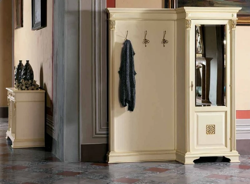 Casa Padrino Luxus Barock Garderobe mit Schrank Creme / Gold - Massivholz Garderobe im Barockstil - Luxus Garderoben Möbel im Barockstil - Luxus Qualität - Made in Italy