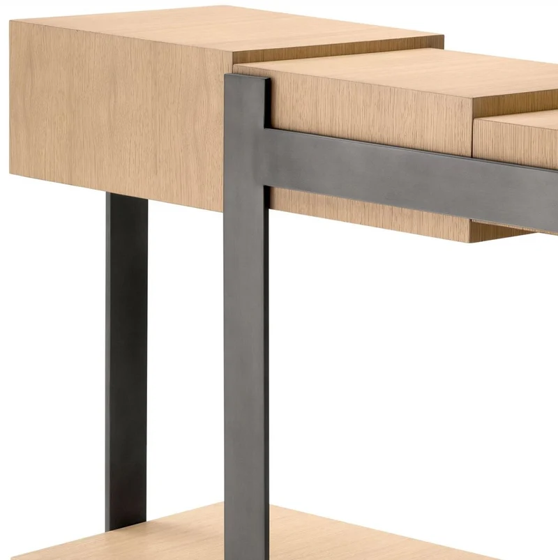 Casa Padrino Luxus Designer Konsole Naturfarben / Bronze 180 x 42,5 x H. 76,5 cm - Rechteckiger Konsolentisch - Wohnzimmer Möbel - Luxus Möbel - Designer Möbel