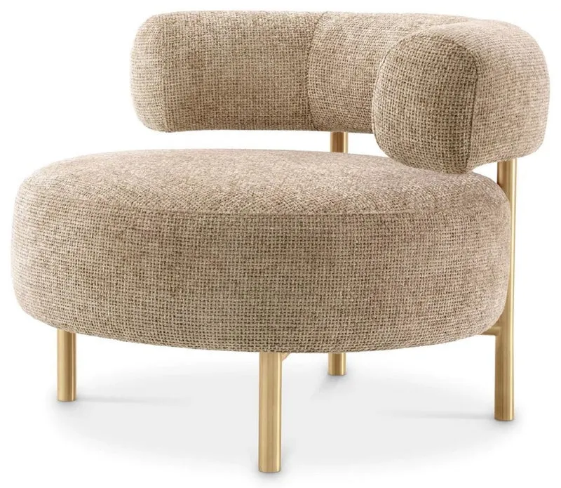 Casa Padrino Luxus Sessel Sandfarben / Messing 85 x 80 x H. 65 cm - Wohnzimmer Sessel - Hotel Sessel - Wohnzimmer Möbel - Luxus Möbel - Wohnzimmer Einrichtung - Luxus Einrichtung - Möbel Luxus