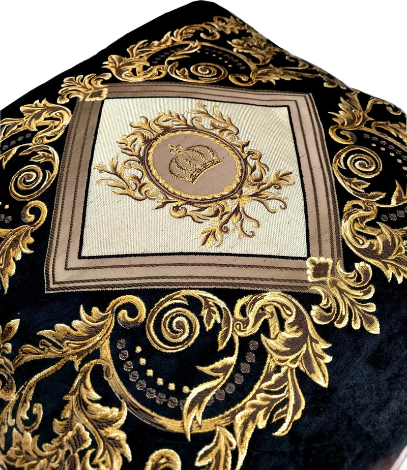 Harald Glööckler Luxus Deko Kissen Pompöös by Casa Padrino Schwarz / Creme / Braun / Gold - Designer Zierkissen - Glööckler Kissen - Harald Glööckler Designer Deko Accessoires - Luxus Qualität