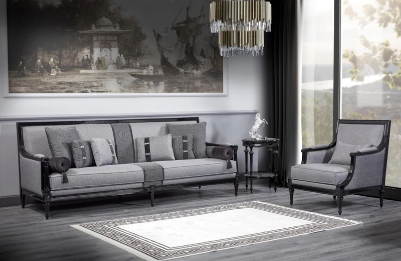 Casa Padrino Luxus Barock Sofa Grau / Schwarz - Prunkvolles Wohnzimmer Sofa - Barockstil Wohnzimmer Möbel - Luxus Möbel im Barockstil - Barock Einrichtung - Edel & Prunkvoll