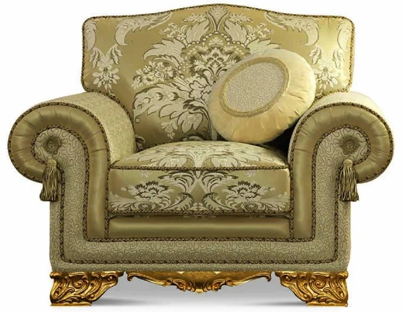 Casa Padrino Luxus Barock Sessel Grün / Gold - Barockstil Wohnzimmer Sessel mit elegantem Muster - Barock Möbel - Barock Wohnzimmer & Hotel Möbel - Luxus Qualität - Made in Italy