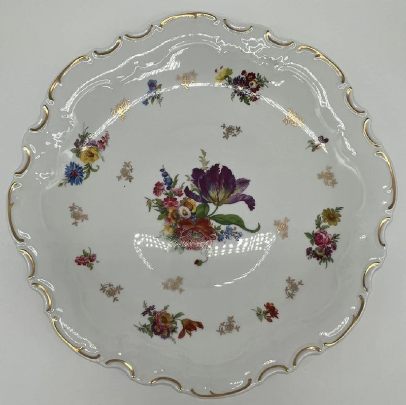 Casa Padrino Luxus Barock Porzellan Teller Weiß / Mehrfarbig / Gold Ø 33 cm - Porzellan Essteller - Luxus Barock Porzellan Accessoires - Reichenbach Porzellan - Luxus Qualität - Made in Germany