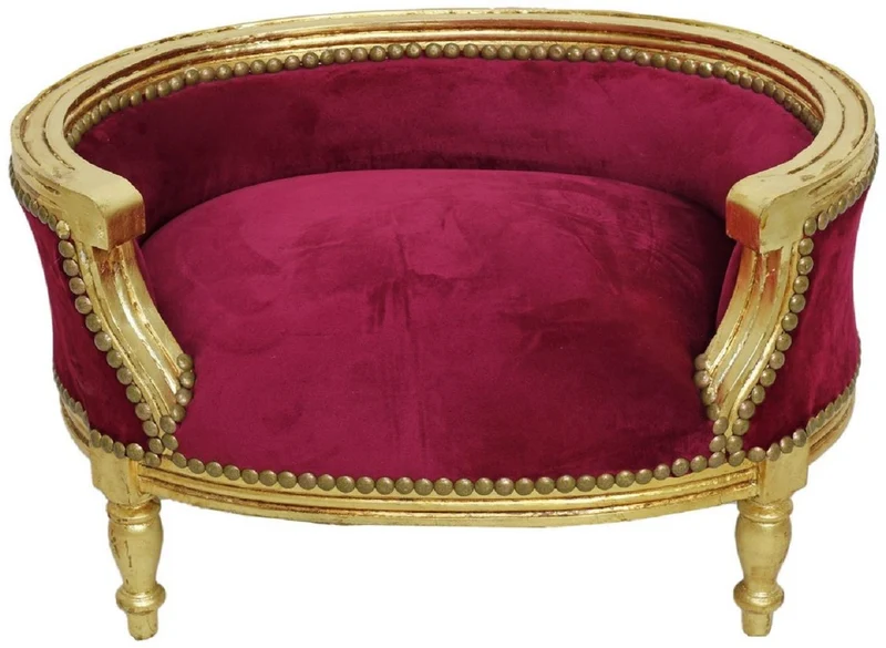 Casa Padrino Barock Hundebett & Katzenbett Bordeauxrot / Antik Gold - Handgefertigtes Hunde & Katzen Sofa im Barockstil - Barock Hunde & Katzen Möbel - Barock Tiermöbel