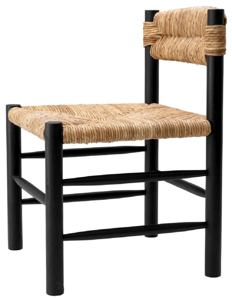 Casa Padrino Luxus Esszimmer Stuhl Schwarz / Naturfarben 54 x 62,5 x H. 80,5 cm - Massivholz Küchen Stuhl - Esszimmer Möbel - Luxus Möbel - Esszimmer Einrichtung - Luxus Einrichtung