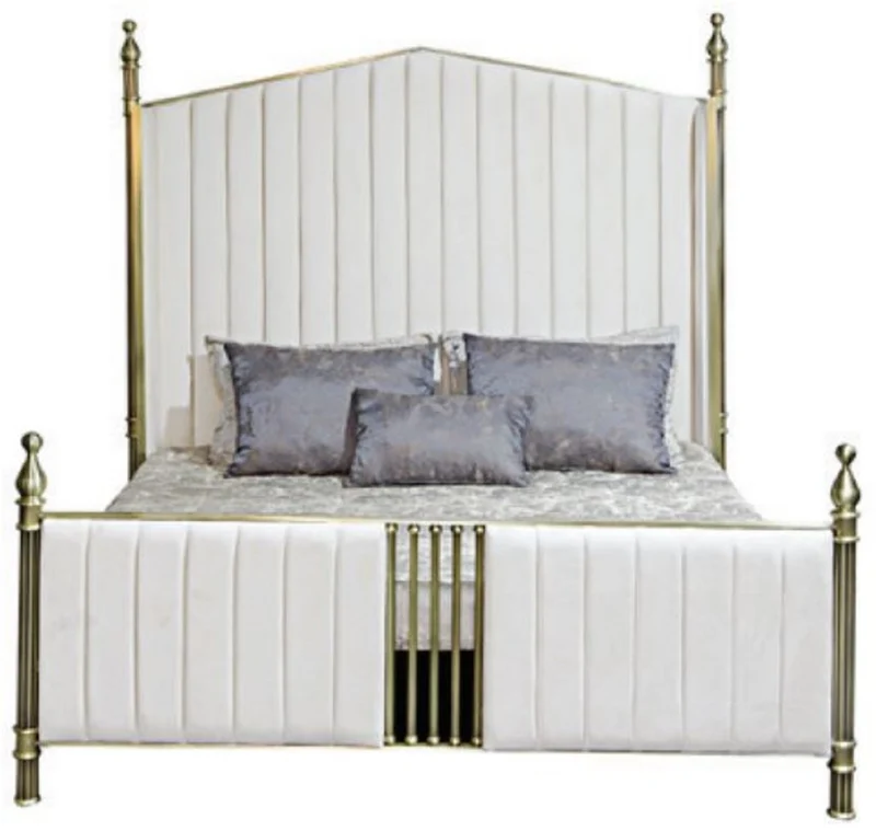 Casa Padrino Luxus Doppelbett Weiß / Matt Gold - Edles Massivholz Bett - Schlafzimmer Möbel - Hotel Möbel - Luxus Möbel - Luxus Einrichtung
