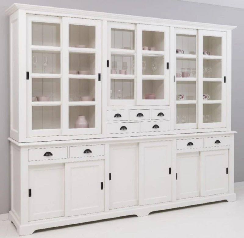 Casa Padrino Landhausstil Esszimmerschrank Weiß 280 x 55 x H. 225 cm - Massivholz Küchenschrank - Esszimmer Möbel im Landhausstil - Landhausstil Esszimmer Einrichtung