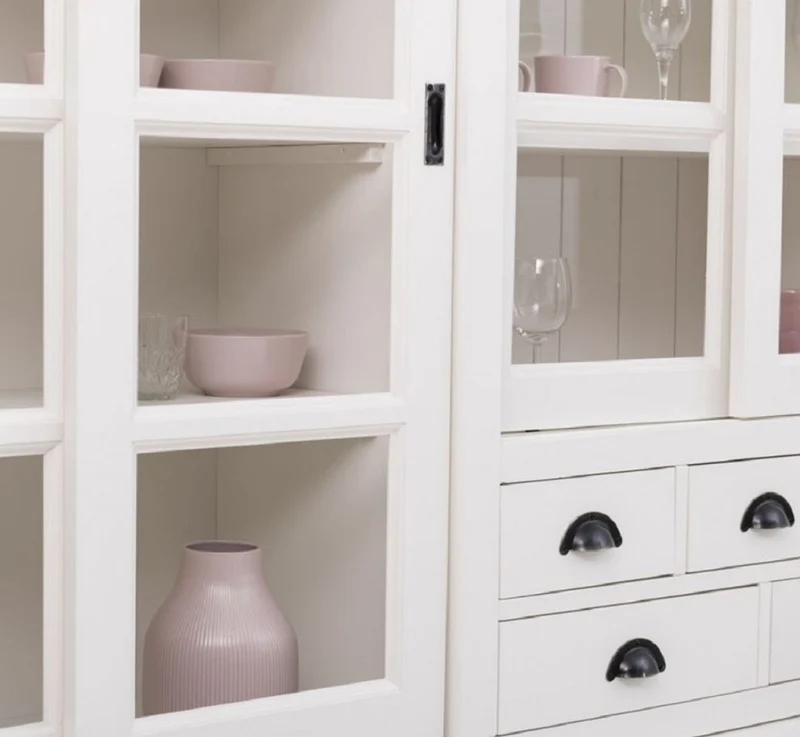 Casa Padrino Landhausstil Esszimmerschrank Weiß 280 x 55 x H. 225 cm - Massivholz Küchenschrank - Esszimmer Möbel im Landhausstil - Landhausstil Esszimmer Einrichtung