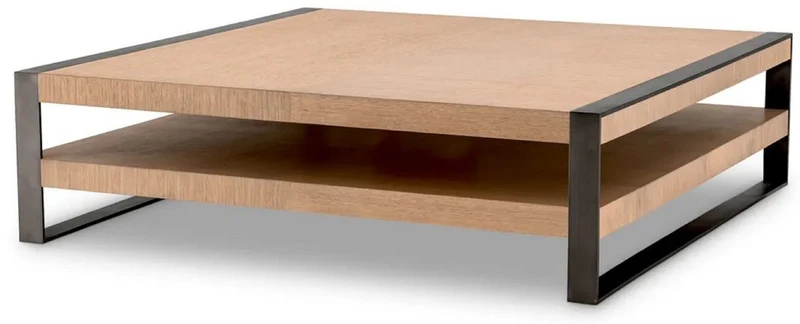 Casa Padrino Luxus Couchtisch Naturfarben / Bronze 150 x 150 x H. 42,5 cm - Quadratischer Wohnzimmertisch - Wohnzimmer Möbel - Massivholz Möbel - Luxus Möbel - Luxus Einrichtung