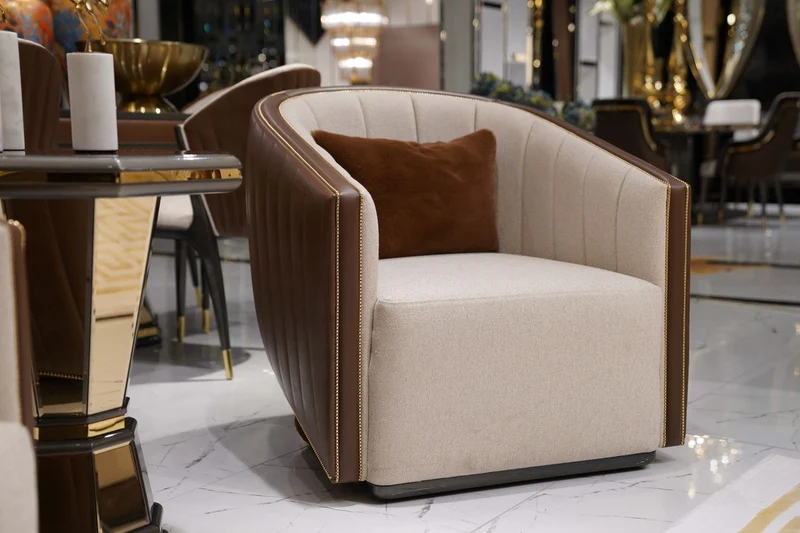 Casa Padrino Luxus Sessel Naturfarben / Braun / Grau - Wohnzimmer Sessel - Hotel Sessel - Wohnzimmer Möbel - Luxus Möbel - Wohnzimmer Einrichtung - Luxus Einrichtung - Möbel Luxus
