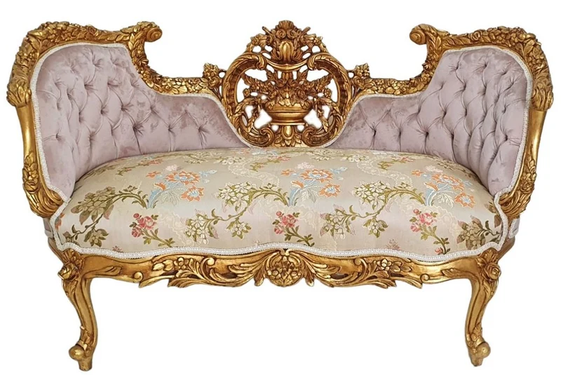 Casa Padrino Barock Sofa Rosa / Beige / Mehrfarbig / Gold - Prunkvolles Wohnzimmer Sofa im Barockstil - Wohnzimmer Möbel im Barockstil - Barock Möbel - Barock Einrichtung