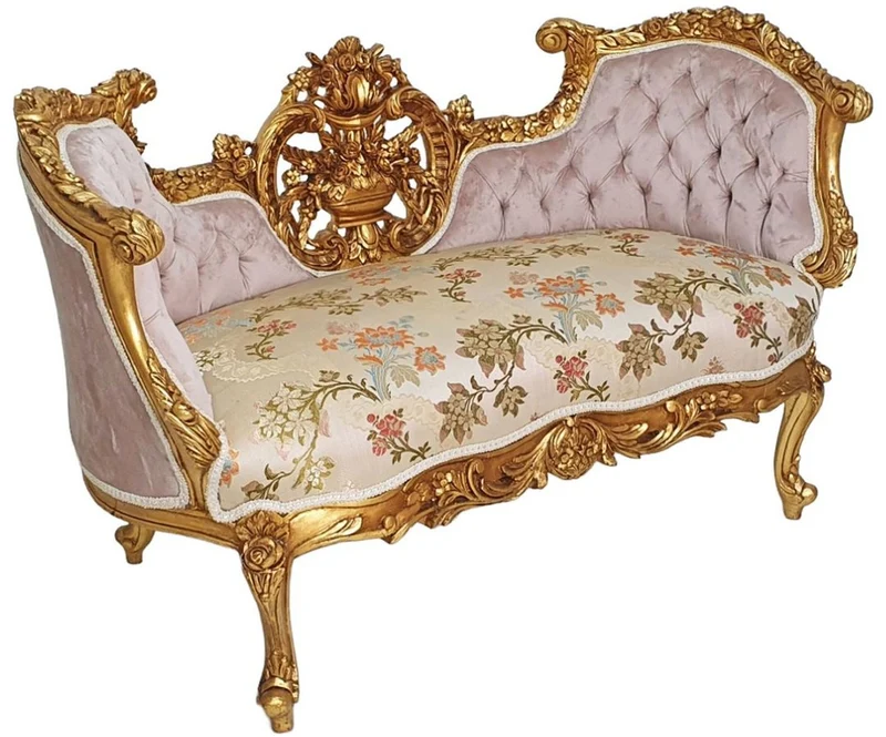 Casa Padrino Barock Sofa Rosa / Beige / Mehrfarbig / Gold - Prunkvolles Wohnzimmer Sofa im Barockstil - Wohnzimmer Möbel im Barockstil - Barock Möbel - Barock Einrichtung