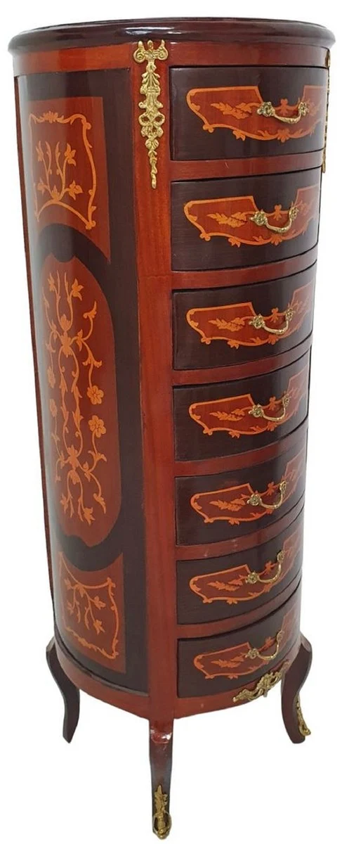 Casa Padrino Barock Kommode mit 7 Schubladen Braun / Gold - Runder Massivholz Schrank im Barockstil - Wohnzimmer Möbel im Barockstil - Barock Möbel - Barock Einrichtung