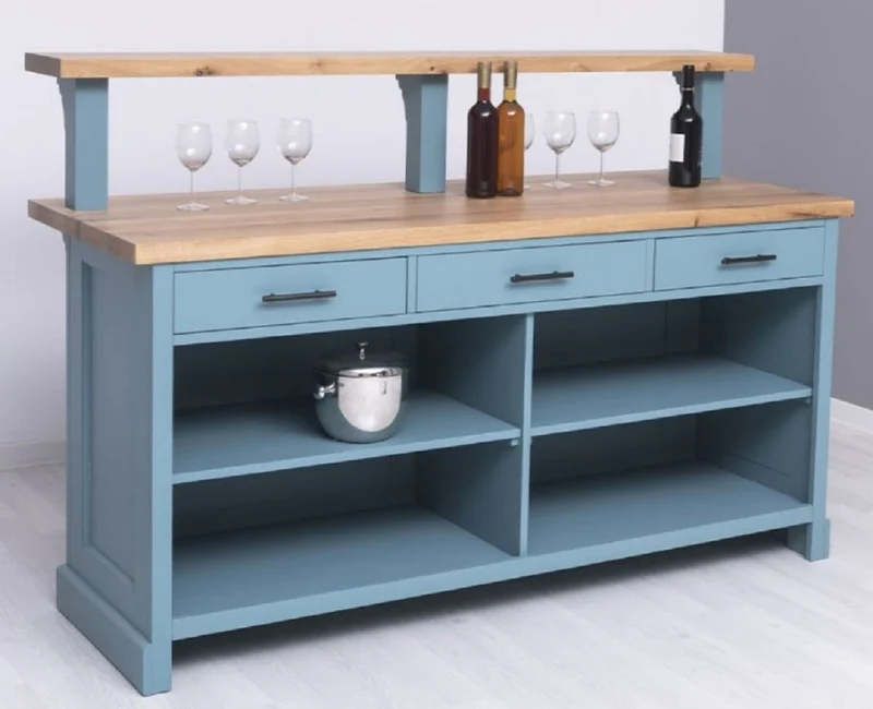 Casa Padrino Landhausstil Bar Theke Hellblau / Naturfarben 180 x 68 x H. 120 cm - Massivholz Thekentisch - Massivholz Barmöbel - Barmöbel im Landhausstil - Landhausstil Einrichtung