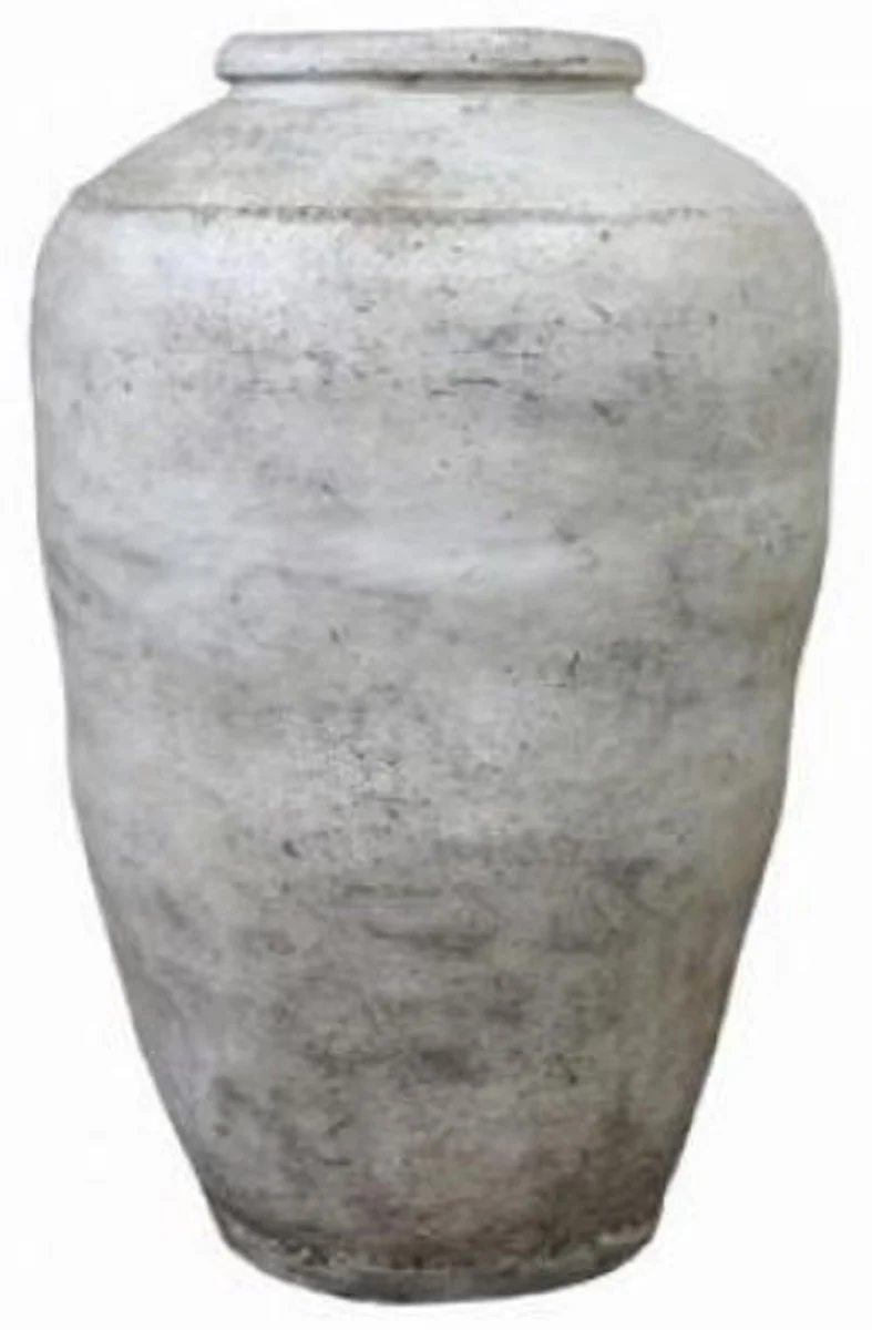 Casa Padrino Luxus Barock Terracotta Vase Antik Weiß Ø 45 x H. 147 cm - Handgefertigte Antik Stil Blumenvase - Blumentopf - Pflanzentopf - Barock Deko Accessoires - Barockstil Garten Deko