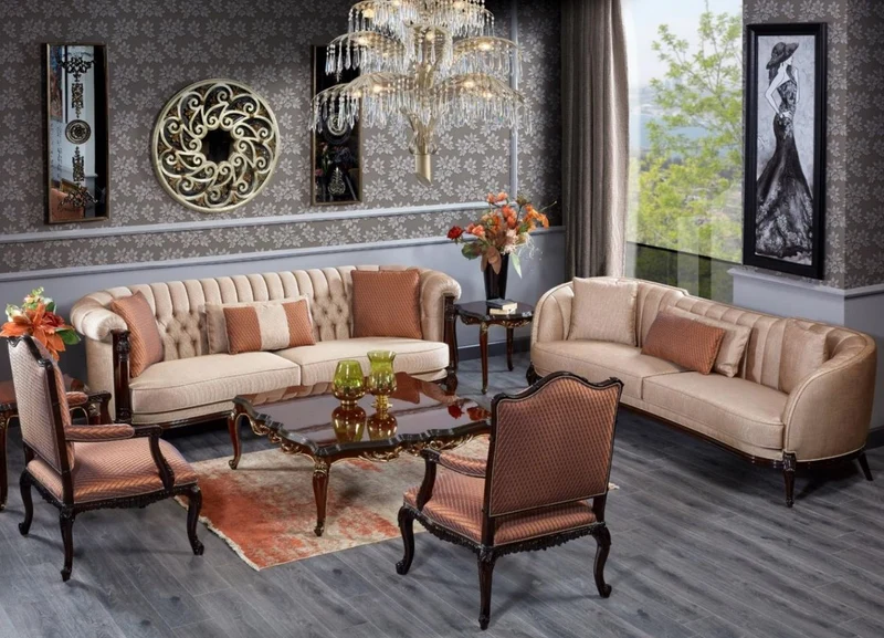 Casa Padrino Luxus Barock Chesterfield Sofa Beige / Dunkelbraun - Prunkvolles Wohnzimmer Sofa - Barockstil Wohnzimmer Möbel - Luxus Möbel im Barockstil - Barock Einrichtung - Edel & Prunkvoll