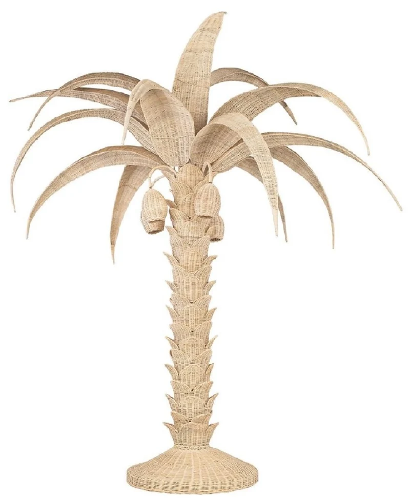 Casa Padrino Luxus Stehleuchte Palme Naturfarben Ø 260 x H. 280 cm - Rattan Stehlampe im Palmen Design - Wohnzimmer Stehleuchte - Luxus Leuchten - Luxus Stehleuchten