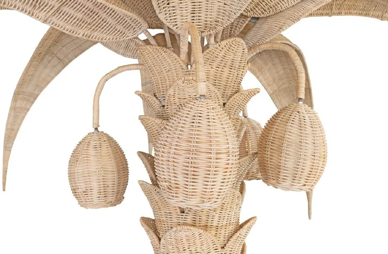 Casa Padrino Luxus Stehleuchte Palme Naturfarben Ø 260 x H. 280 cm - Rattan Stehlampe im Palmen Design - Wohnzimmer Stehleuchte - Luxus Leuchten - Luxus Stehleuchten