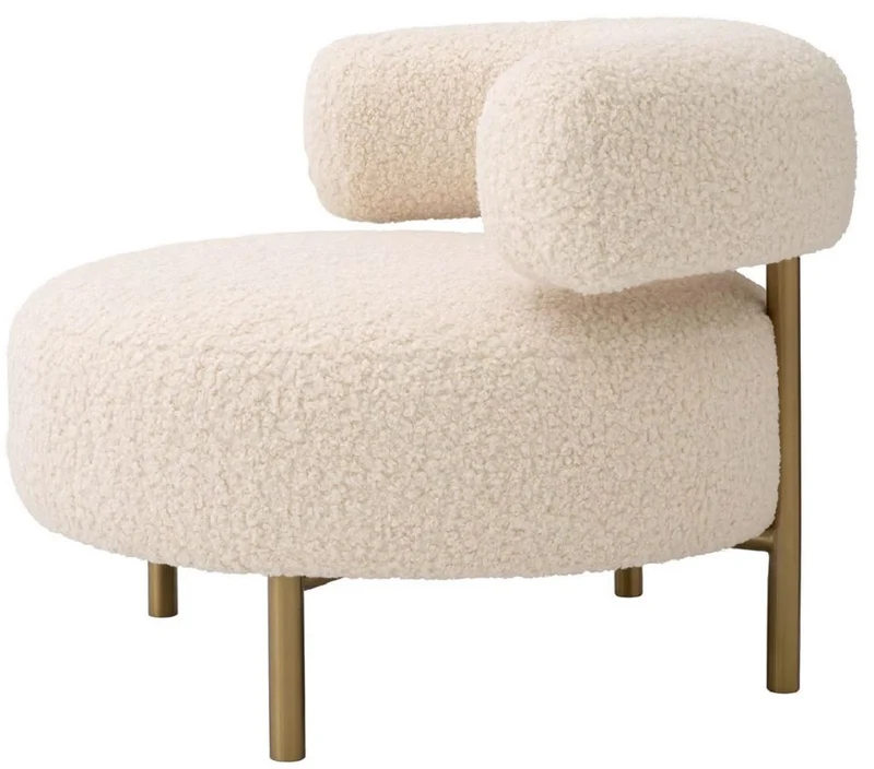 Casa Padrino Luxus Sessel Creme / Messing 85 x 80 x H. 65 cm - Wohnzimmer Sessel - Hotel Sessel - Wohnzimmer Möbel - Luxus Möbel - Wohnzimmer Einrichtung - Luxus Einrichtung - Möbel Luxus