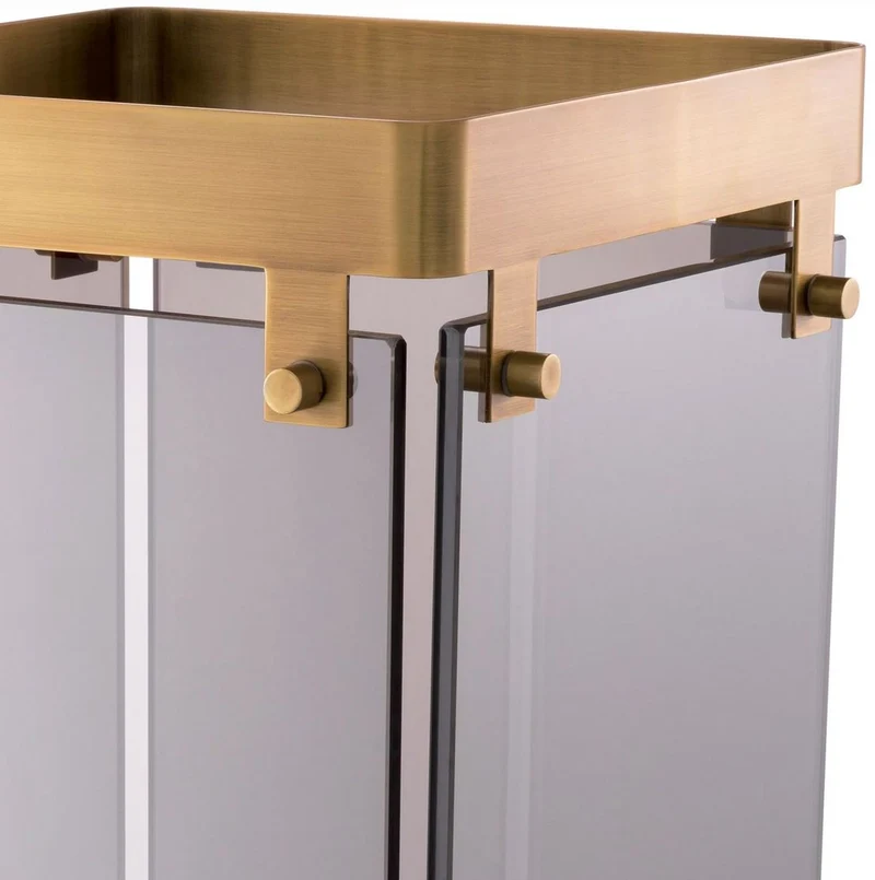 Casa Padrino Luxus Schirmständer Antik Messing / Grau 29,5 x 29,5 x H. 60,5 cm - Metall Regenschirm Ständer mit getöntem Glas - Hotel & Restaurant Accessoires - Luxus Accessoires
