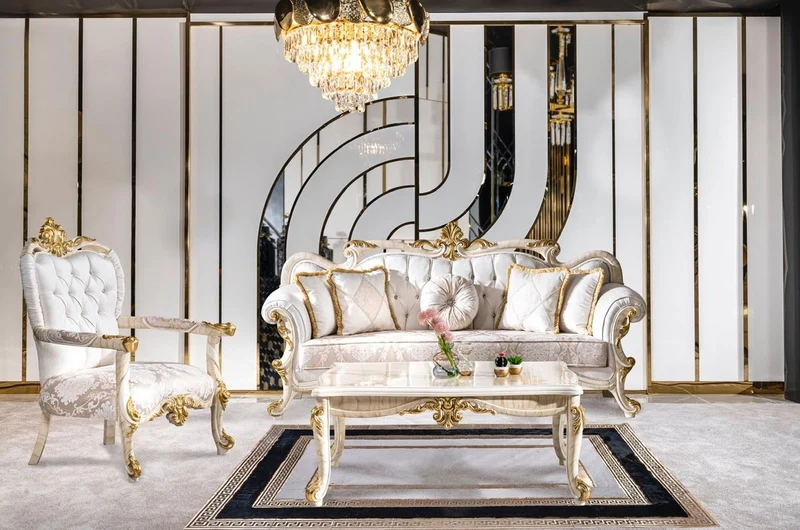 Casa Padrino Luxus Barock Sessel Weiß / Braun / Weiß / Beige / Gold - Prunkvoller Wohnzimmer Sessel mit Glitzersteinen - Barockstil Wohnzimmer Möbel - Luxus Möbel im Barockstil - Edel & Prunkvoll