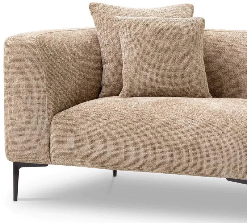 Casa Padrino Luxus Sofa Sandfarben / Schwarz 252 x 99 x H. 75 cm - Wohnzimmer Sofa mit 4 Kissen - Wohnzimmer Möbel - Wohnzimmer Einrichtung - Luxus Möbel - Luxus Einrichtung