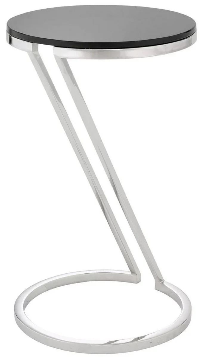 Casa Padrino Luxus Beistelltisch Silber / Grau Ø 36 x H. 60 cm - Edelstahl Tisch mit Glasplatte - Wohnzimmer Möbel - Luxus Möbel - Luxus Einrichtung - Luxus Interior