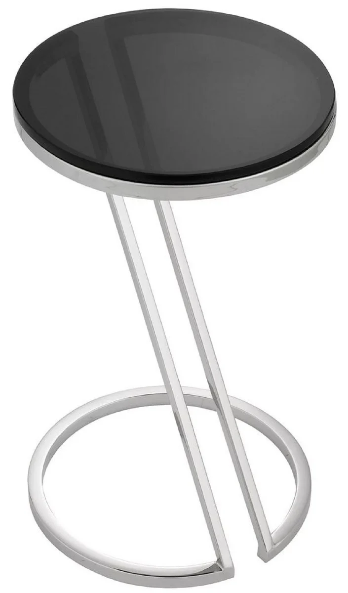 Casa Padrino Luxus Beistelltisch Silber / Grau Ø 36 x H. 60 cm - Edelstahl Tisch mit Glasplatte - Wohnzimmer Möbel - Luxus Möbel - Luxus Einrichtung - Luxus Interior