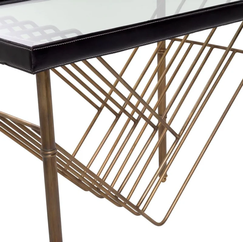 Casa Padrino Luxus Beistelltisch Vintage Messing / Schwarz 70 x 45 x H. 56 cm - Rechteckiger Tisch mit Glasplatte - Wohnzimmer Möbel - Luxus Möbel - Luxus Einrichtung - Wohnzimmer Einrichtung