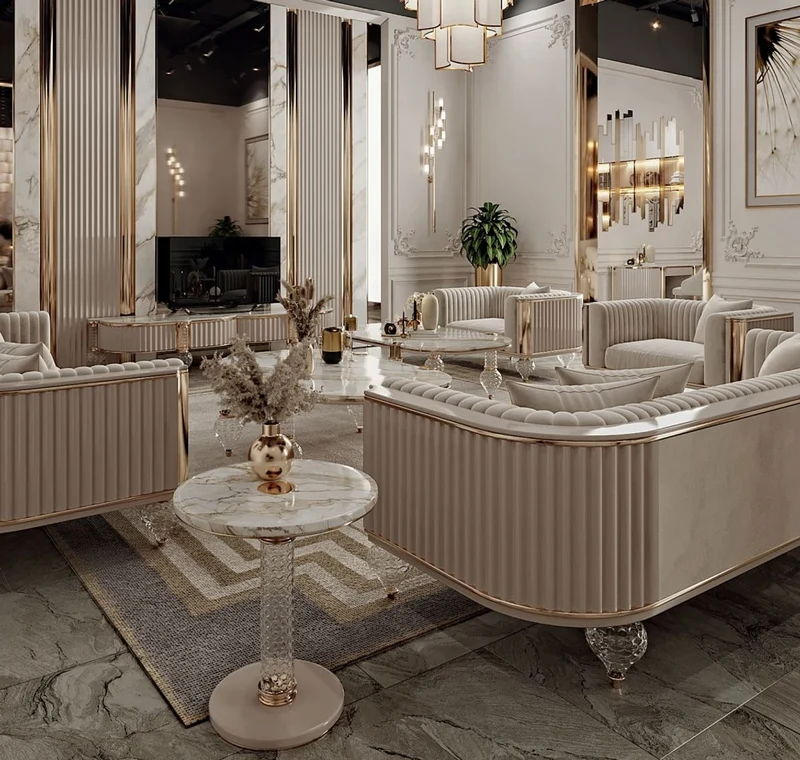 Casa Padrino Luxus Art Deco Couchtisch Weiß / Grau / Gold 160 x 91 x H. 49 cm - Wohnzimmertisch mit edler Kunstmarmor Tischplatte - Art Deco Wohnzimmer Möbel - Luxus Wohnzimmer Möbel