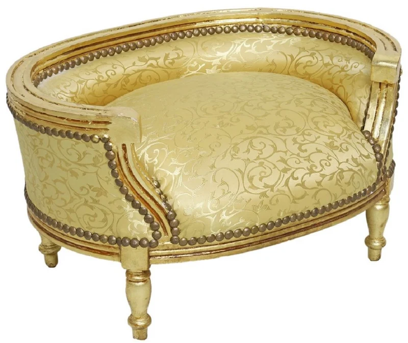 Casa Padrino Barock Hundebett & Katzenbett Gold Muster / Antik Gold - Handgefertigtes Hunde & Katzen Sofa im Barockstil - Barock Hunde & Katzen Möbel - Barock Tiermöbel