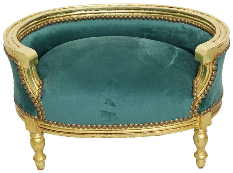 Casa Padrino Barock Hundebett & Katzenbett Grün / Antik Gold - Handgefertigtes Hunde & Katzen Sofa im Barockstil - Barock Hunde & Katzen Möbel - Barock Tiermöbel