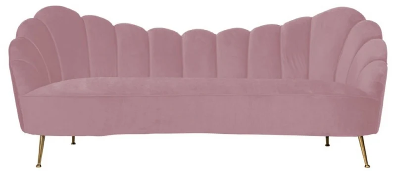 Casa Padrino Luxus Samt Sofa Rosa / Gold 230 x 94 x H. 90 cm - Wohnzimmer Sofa mit edlem Samtstoff - Wohnzimmer Möbel - Luxus Möbel - Wohnzimmer Einrichtung - Luxus Einrichtung