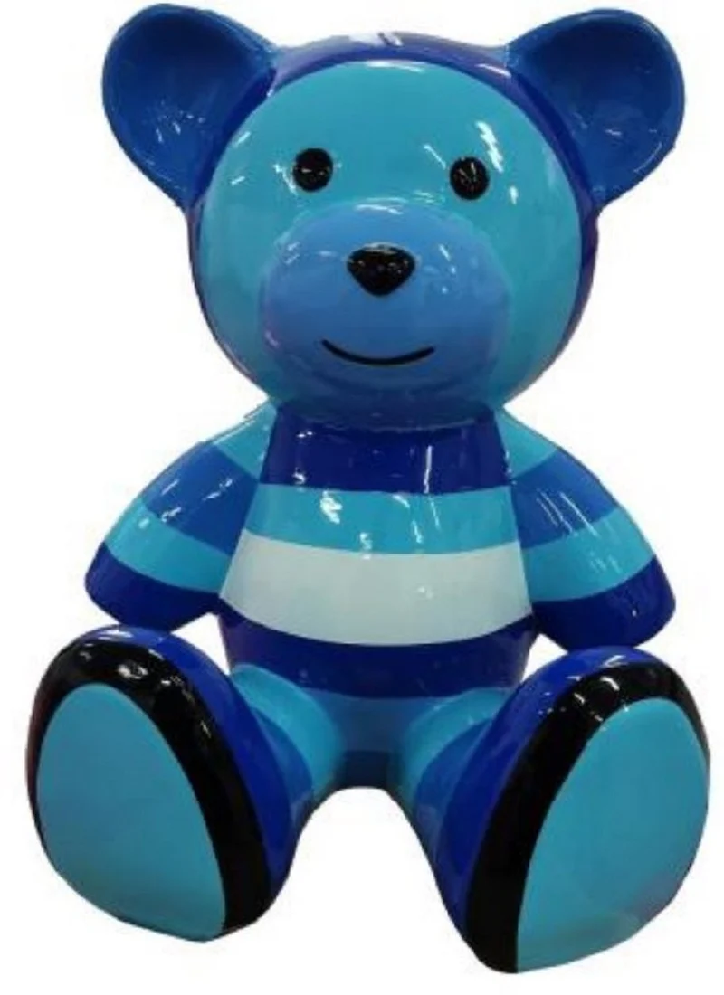 Casa Padrino Luxus Designer Dekofigur Teddybär Blau / Mehrfarbig 33 x H. 37 cm - Wohnzimmer Deko Figur - Luxus Deko Figur - Designer Deko Figur - Luxus Accessoires