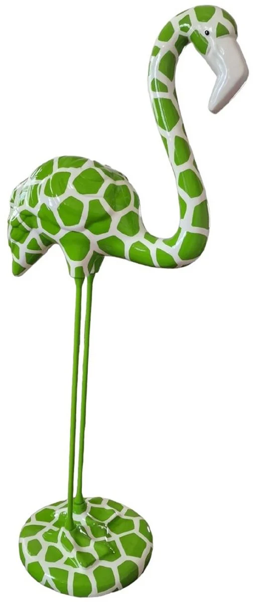 Casa Padrino Luxus Deko Skulptur Flamingo Grün / Weiß H. 120 cm - Große Deko Figur - XXL Deko Skulptur - XXL Deko Figur - XXL Tierfigur - Wohnzimmer Deko - Garten Deko - Luxus Deko XXL Figuren